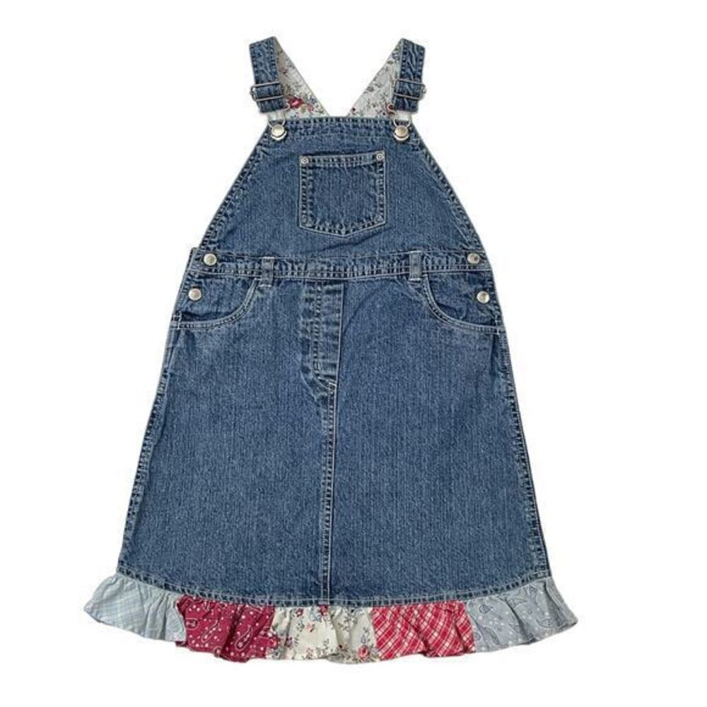 Gymboree Vintage Patchwork Girls Denim Jean Overall Bib Dress Size 7